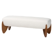 Baxton Studio Vinicio Mid-Century Modern Cream Boucle Accent Bench